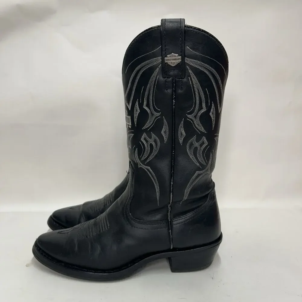 Y2K Harley Davidson Western Cowboy Biker Boots “Black White”